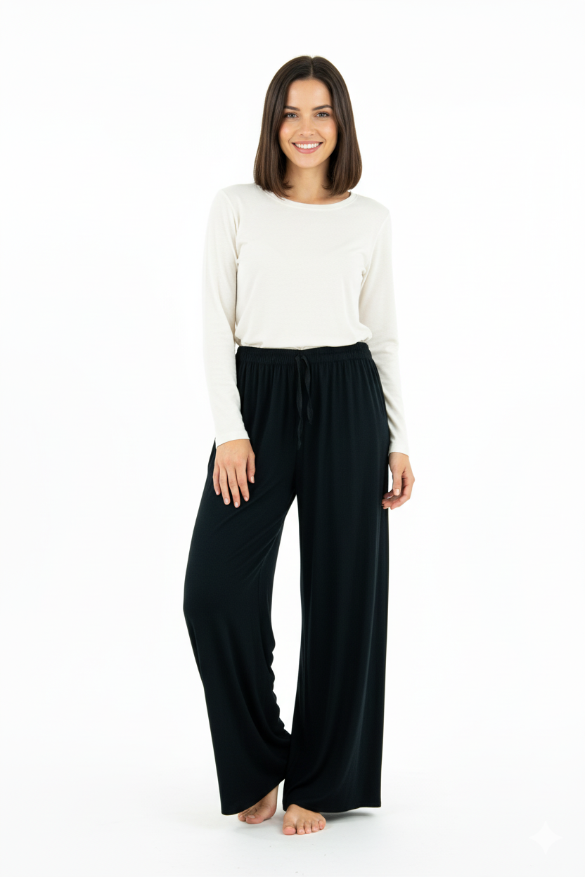 Kadın Beli Lastikli Büyük Beden Rahat Tam Kalıp Likralı Turlu Viskon Penye Kumaş Pantolon